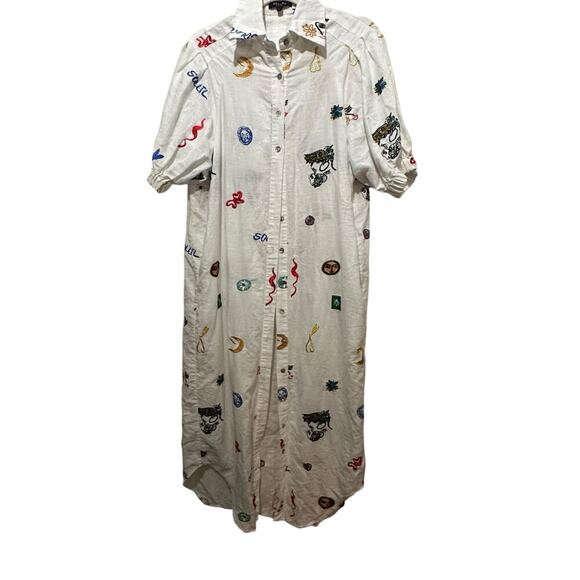 Beulah Style Soleil Embroidered Short Sleeves Button Front Shirt Dress Size L - Picture 3 of 10